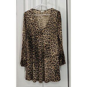 Rubber Ducky Mini Dress Animal Print Long Sleeve Swing Swim Coverup Medium